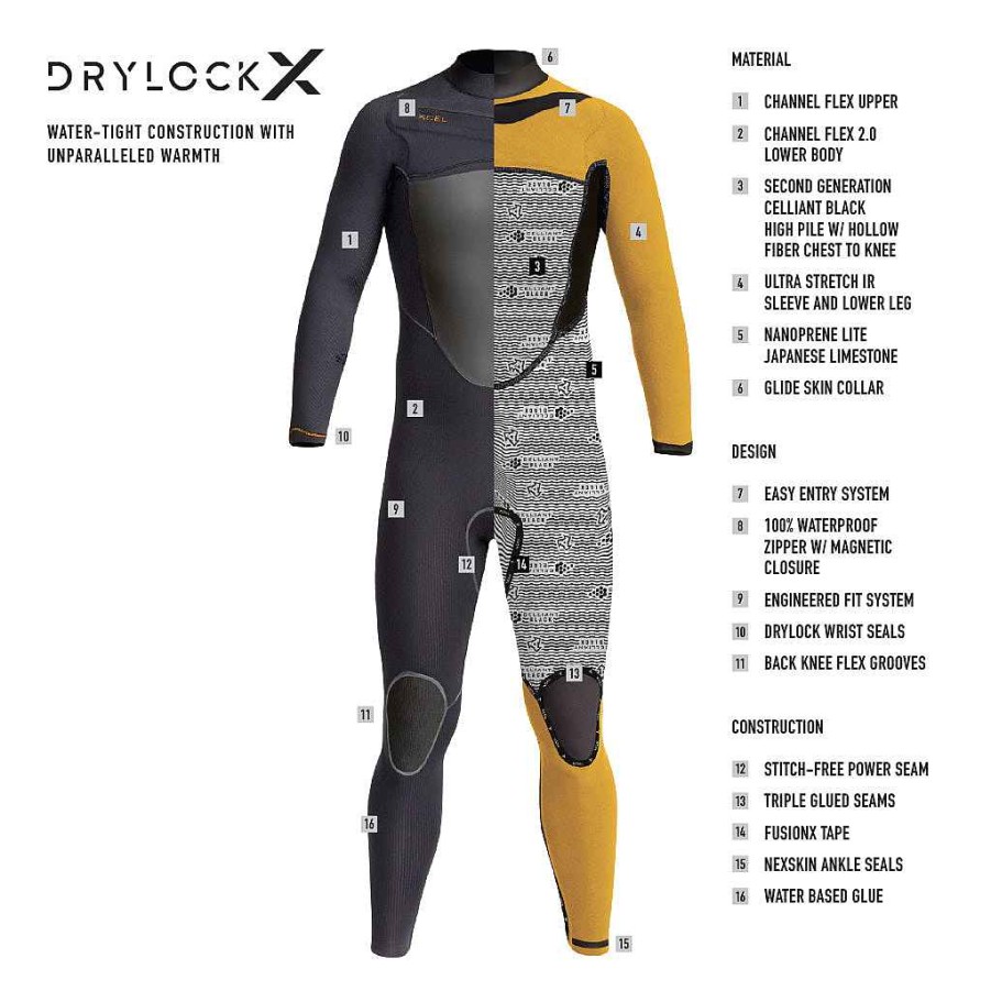 Herren Xcel Herren Drylock X + Drylock | Herren-Neoprenanzug „Drylock X 3/2 Mm". Schwarz