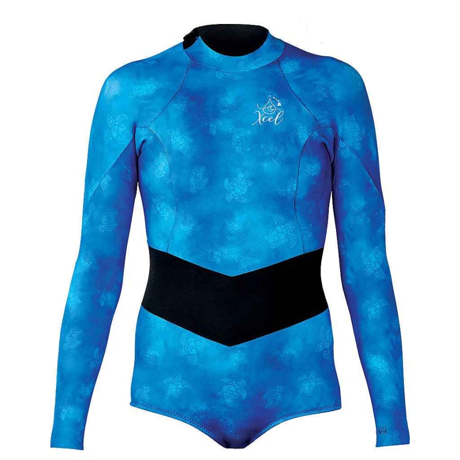 Damen Xcel Damen Achse X + Achse | Ocean Ramsey Water Inspired Axis Langarm-Springsuit Mit Reisverschluss Hinten Fur Damen, 2 Mm Honu-Druck/Schwarz