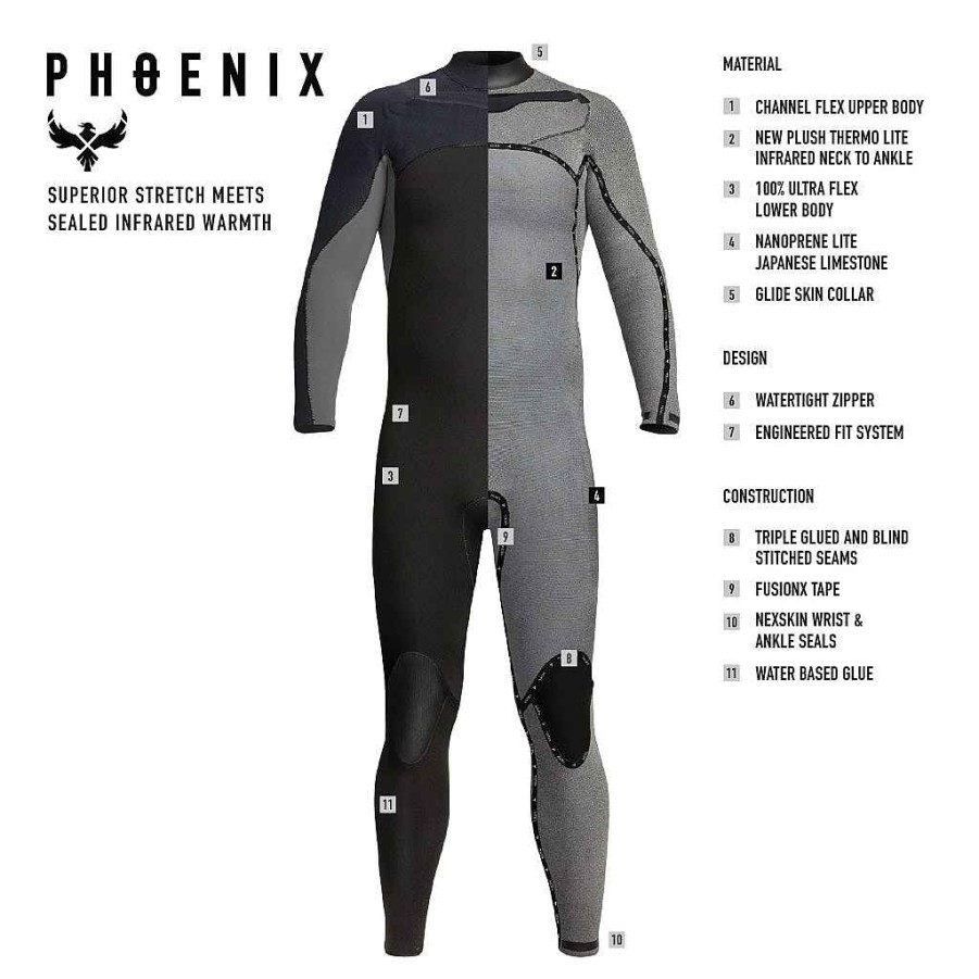 Herren Xcel Herren-Phoenix | Herren-Neoprenanzug Phoenix 4/3 Mm Schwarz/Graphit