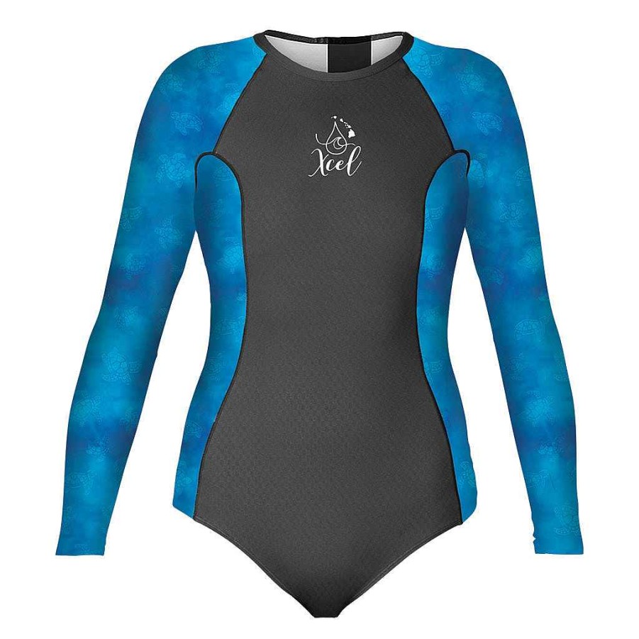 Damen Xcel | Ocean Ramsey Water Inspired Drylock Celliant Jacquard Langarm-Uv-Springsuit Fur Damen Schwarz/Honu-Druck