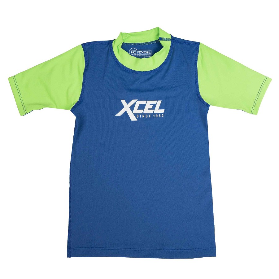 Jugend Xcel | Jugend-Premium-Stretch-Farbblock-Kurzarm-Uv-Top Mit Performance-Passform Saphir/Limettengrun