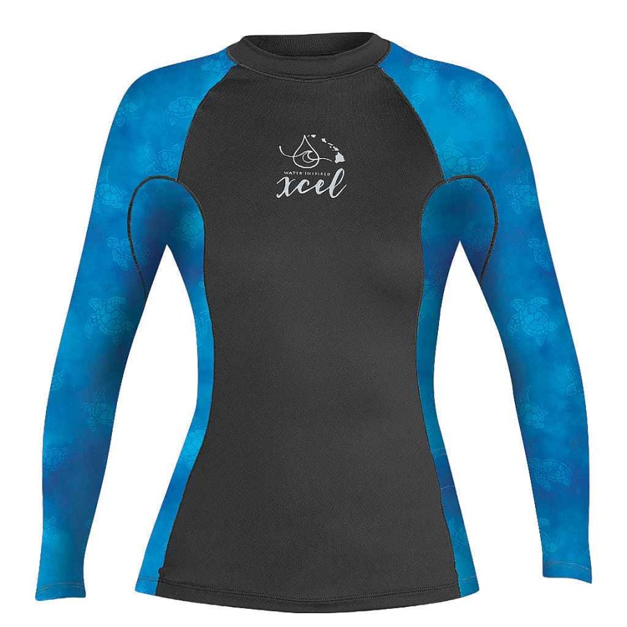 Jugend Xcel | Ocean Ramsey Water Inspired Premium Stretch Langarm-Uv-Oberteil Mit Performance-Passform Fur Madchen Schwarz/Honu-Druck