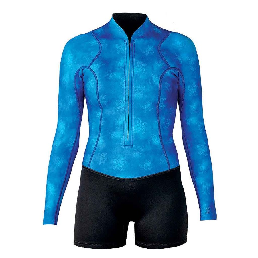 Damen Xcel Damen Achse X + Achse | Ocean Ramsey Water Inspired Axis Langarm-Springsuit Mit Reisverschluss Vorne Fur Damen, 2/1 Mm Schwarz/Honu-Druck